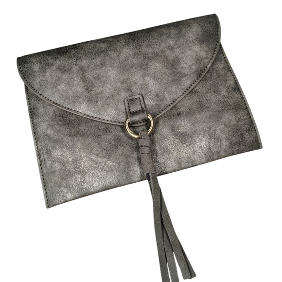 Anthropologie Metallic Envelope Clutch Bag with a Distressed Finish and a Tassel - Picture 4 of 10